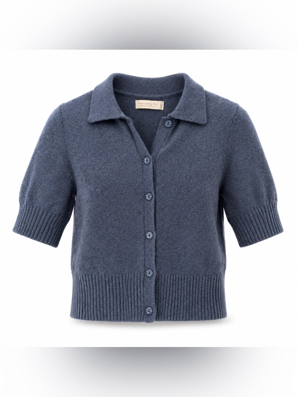 Abercrombie Merino Wool Blue Short Sleeve Collared Cardigan Women’s M - Picture 2 of 6